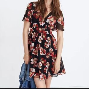 Madewell Women’s Tulip Sleeve Mini Dress In French Rose Floral Faux Wrap Dress 0